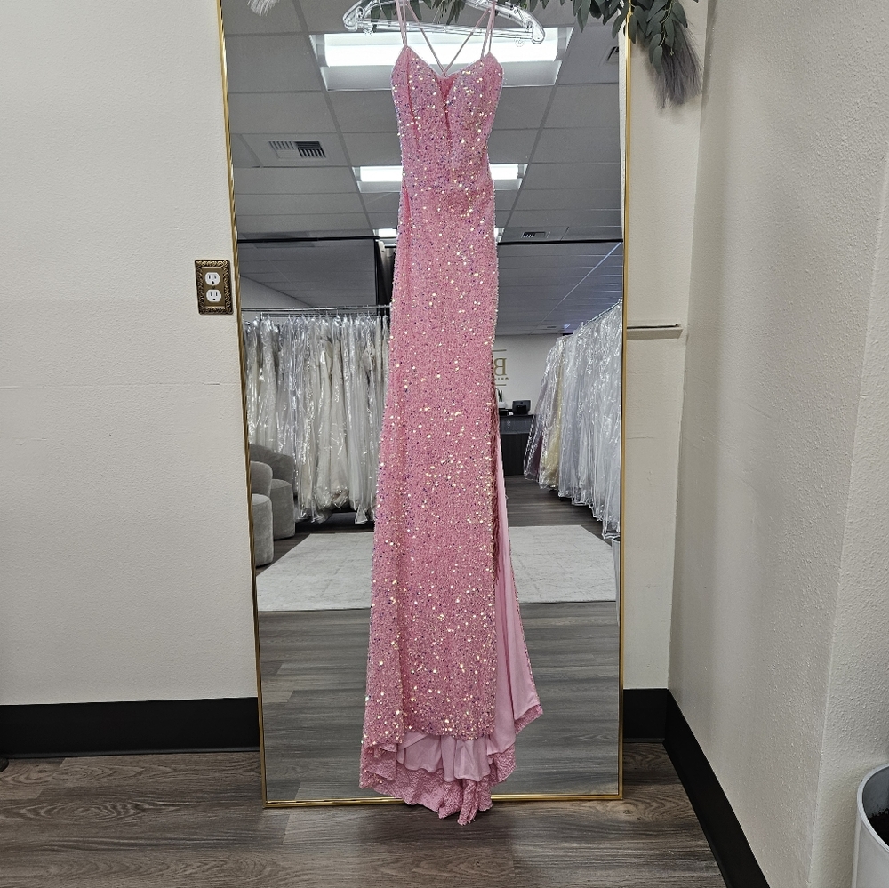 Fitted Pink Sequin Evening Gown